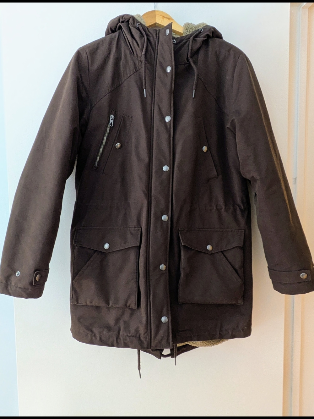 Volcom Brown Hooded Field Coat, Size M